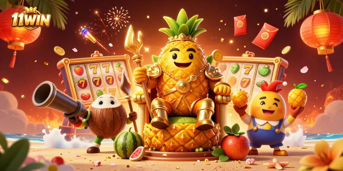 Experience thrilling gameplay at 11WIN with a vibrant casino scene featuring iconic slot elements.