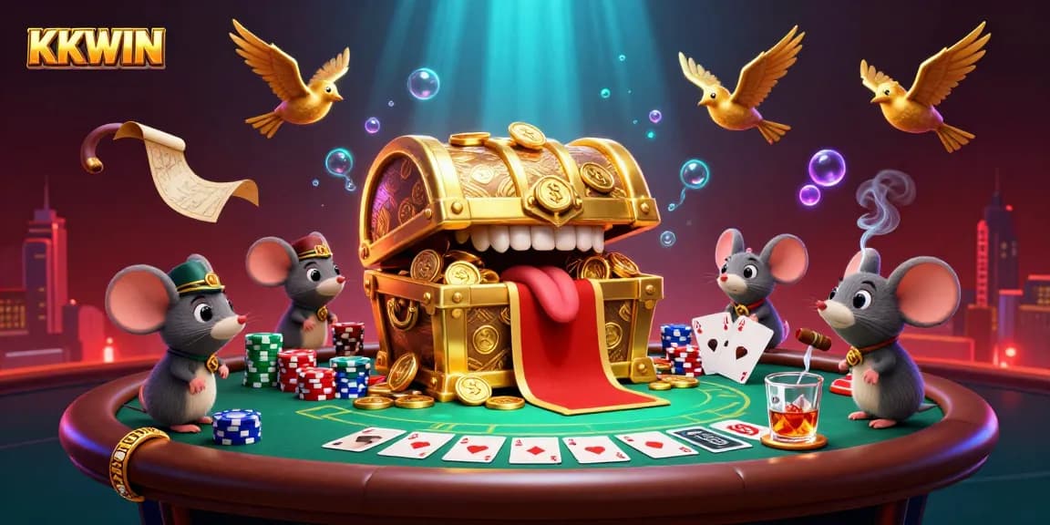 Experience rich gaming with KKWIN's vibrant treasure chest scene filled with poker excitement.