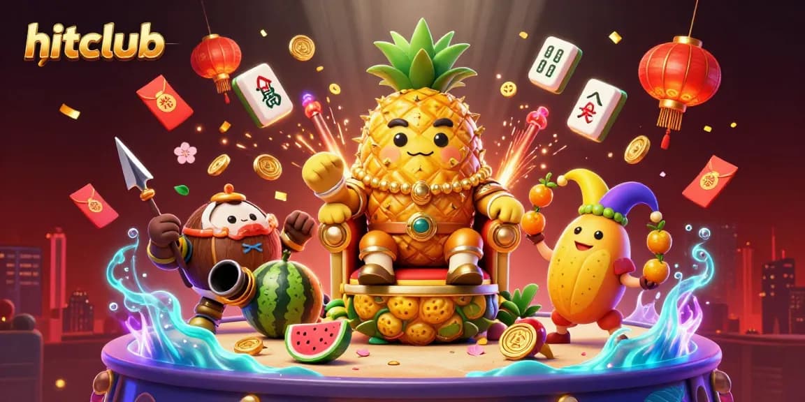Experience vibrant gameplay with hitclub as the golden pineapple king reigns in a lively casino scene.