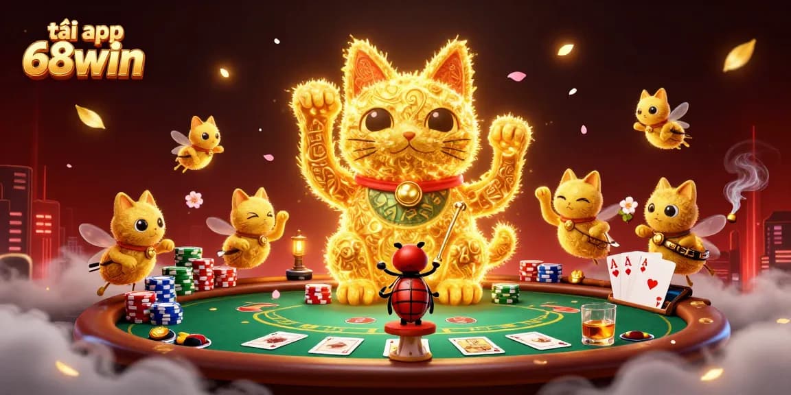 Join the excitement at tải app 68win with vibrant casino symbols and dynamic gaming elements.