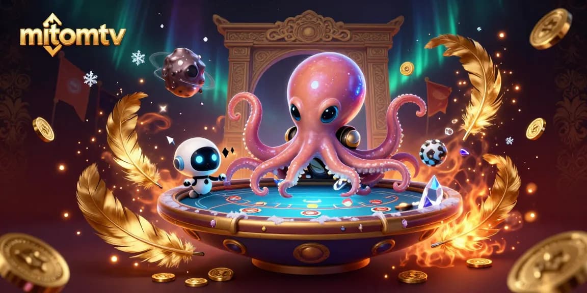 Engage in thrilling poker action at mitomtv with a vibrant alien octopus and robot