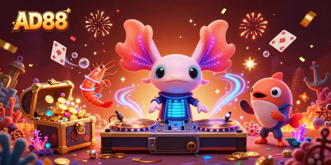AD88 brings excitement to online gaming with vibrant casino-themed underwater characters and rich visuals.