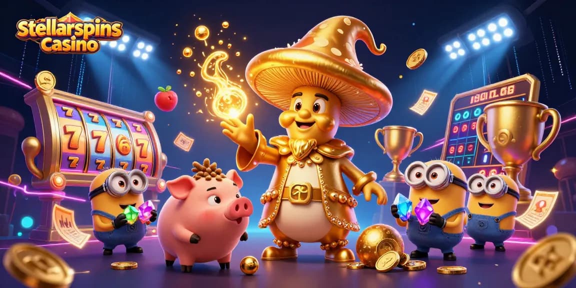 Experience thrilling wins at stellarspins casino with vibrant 3D illustration of gameplay and rich rewards.