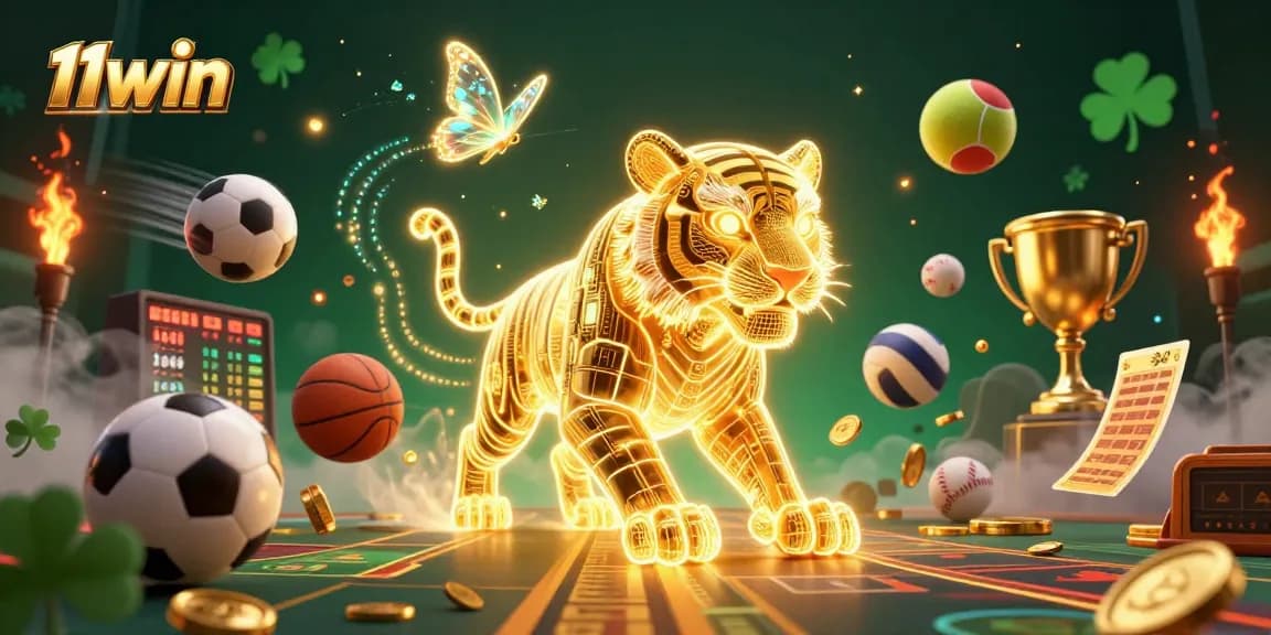 Experience thrilling gaming action with the neon wireframe tiger at 11WIN's digital casino.