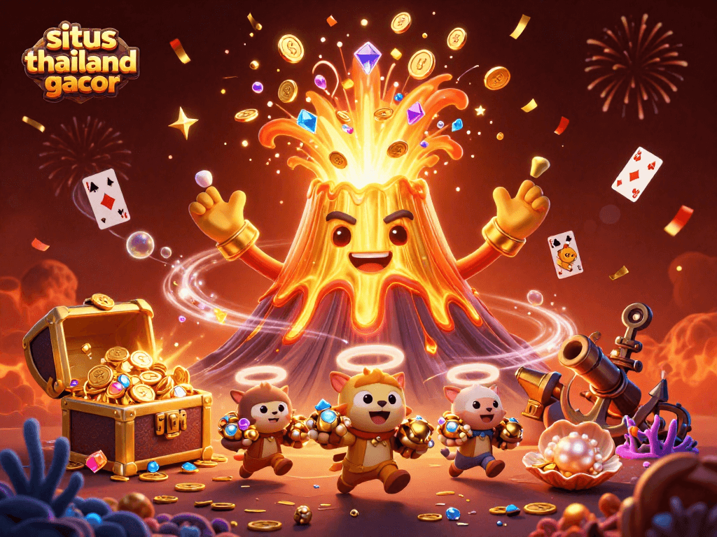 Experience the thrill of situs thailand gacor with a vibrant 3D illustration showcasing exciting slot elements and treasures.