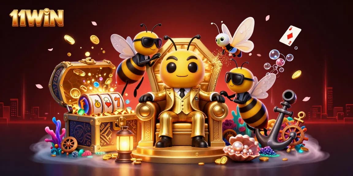 Engage in thrilling casino gameplay at 11WIN with vibrant 3D mob boss characters and exciting treasures.