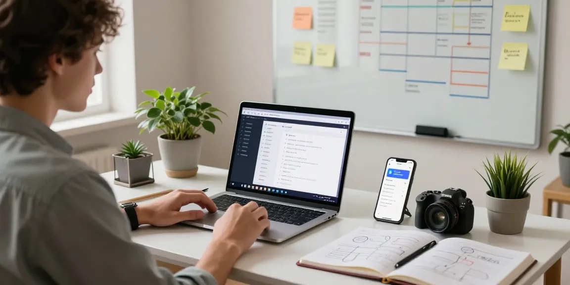 Build internal tools with AI in a modern workspace showcasing an inspiring tech environment.