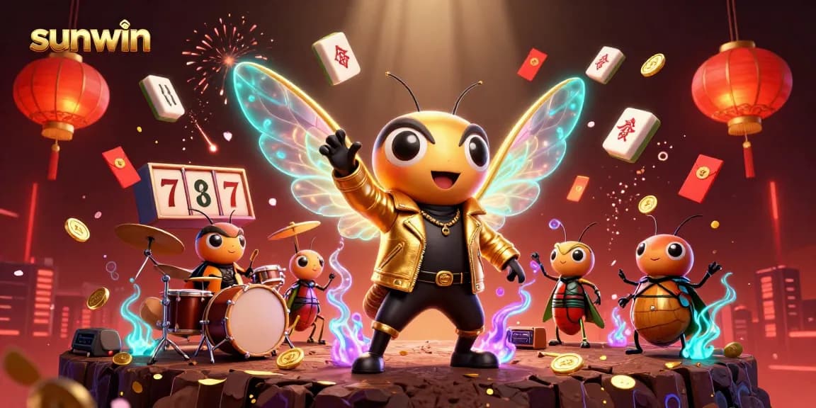 Experience the thrill of sunwin with a vibrant casino scene featuring animated characters and gaming elements.