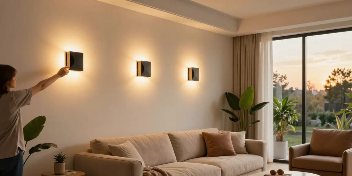 Aplica LED montate elegant în living, iluminare caldă și modernă, atmosferă primitoare.