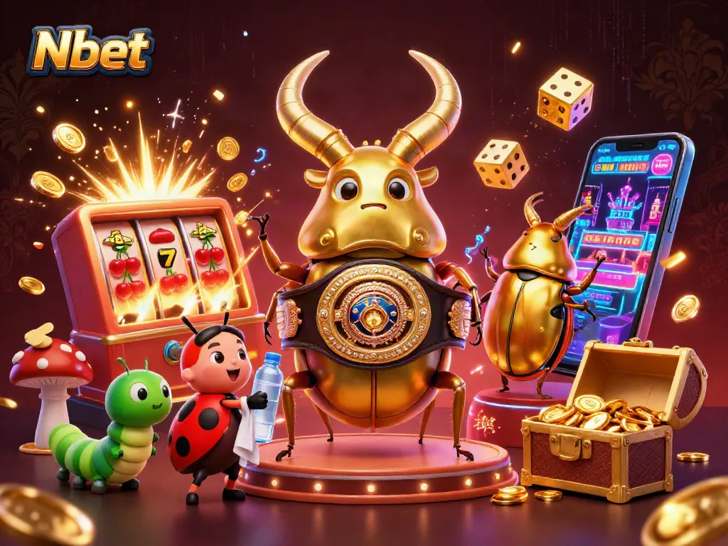 Nbet players enjoy a chaotic casino scene with giant characters amidst big wins.