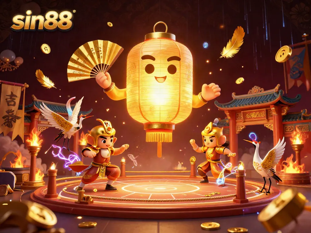 Experience thrilling gambling at sin88 with a glowing golden lantern spirit above a dynamic night market casino.