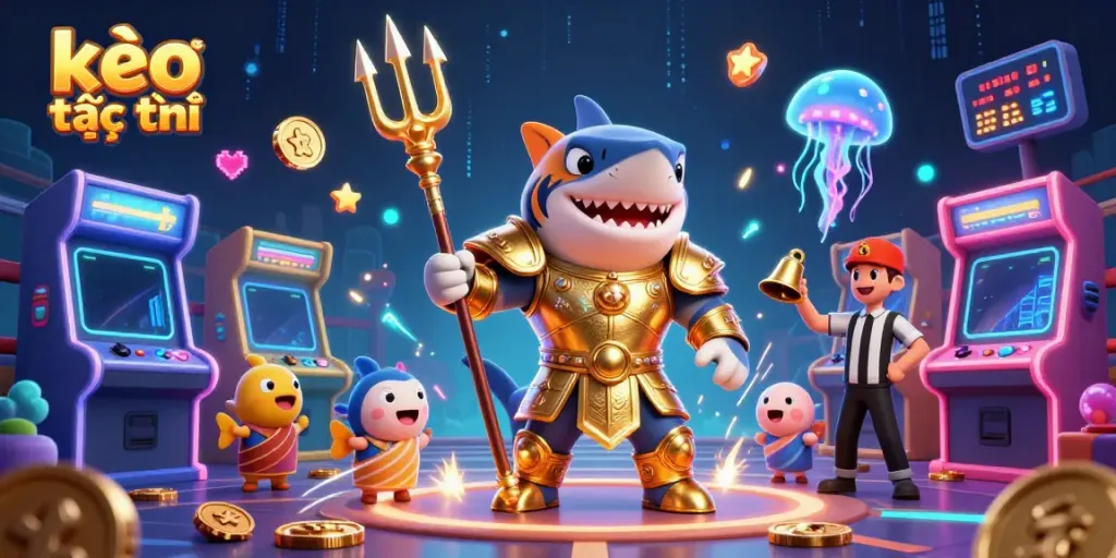 Experience thrilling kèo trực tuyến action with a dynamic underwater scene featuring a tiger shark.