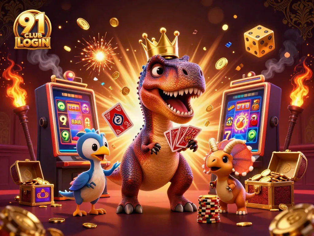 Play thrilling games with 91 CLUB LOGIN, featuring vibrant characters and dynamic casino elements.