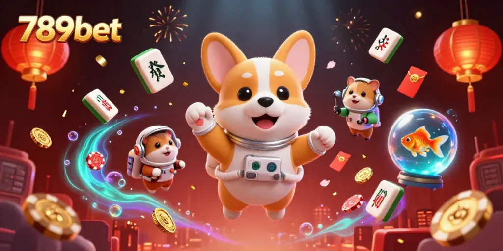 Engage with 789bet's thrilling universe as a floating astronaut corgi and friends explore a space casino.