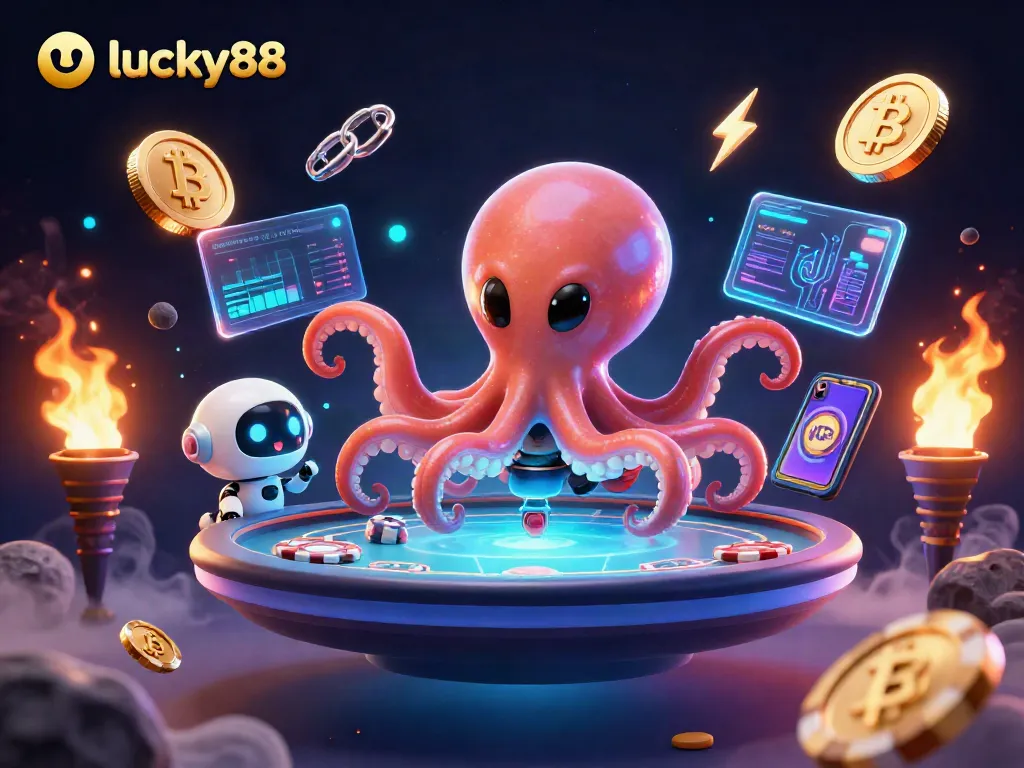 Win big at lucky88 with the alien octopus and robot at a cosmic poker table!