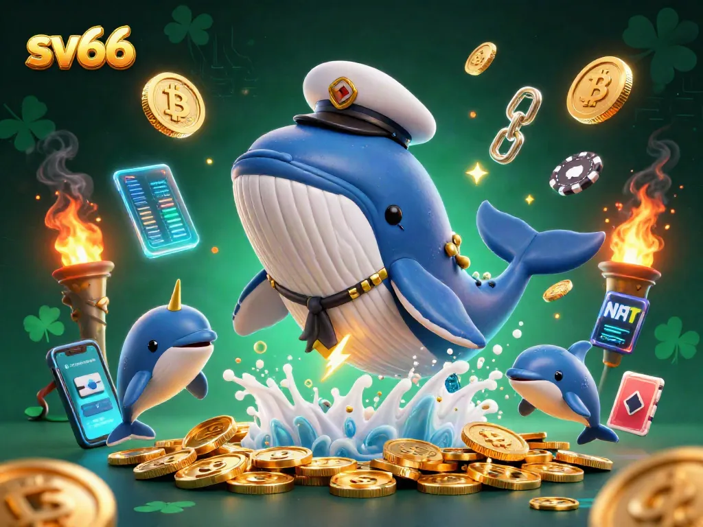Win big with sv66 in a vibrant casino scene featuring a whale and dolphins playing with chips.