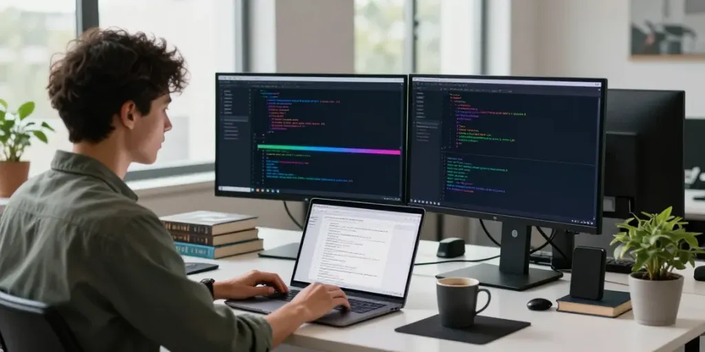 Developer exploring instant indexing solutions in a modern tech workspace.