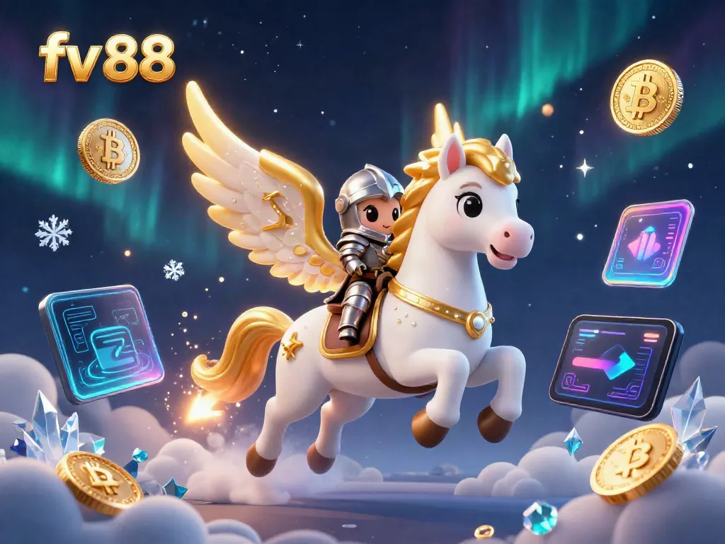 Experience thrilling gameplay with fv 88 as a celestial horse gallops through a vibrant casino world of crypto and adventure.
