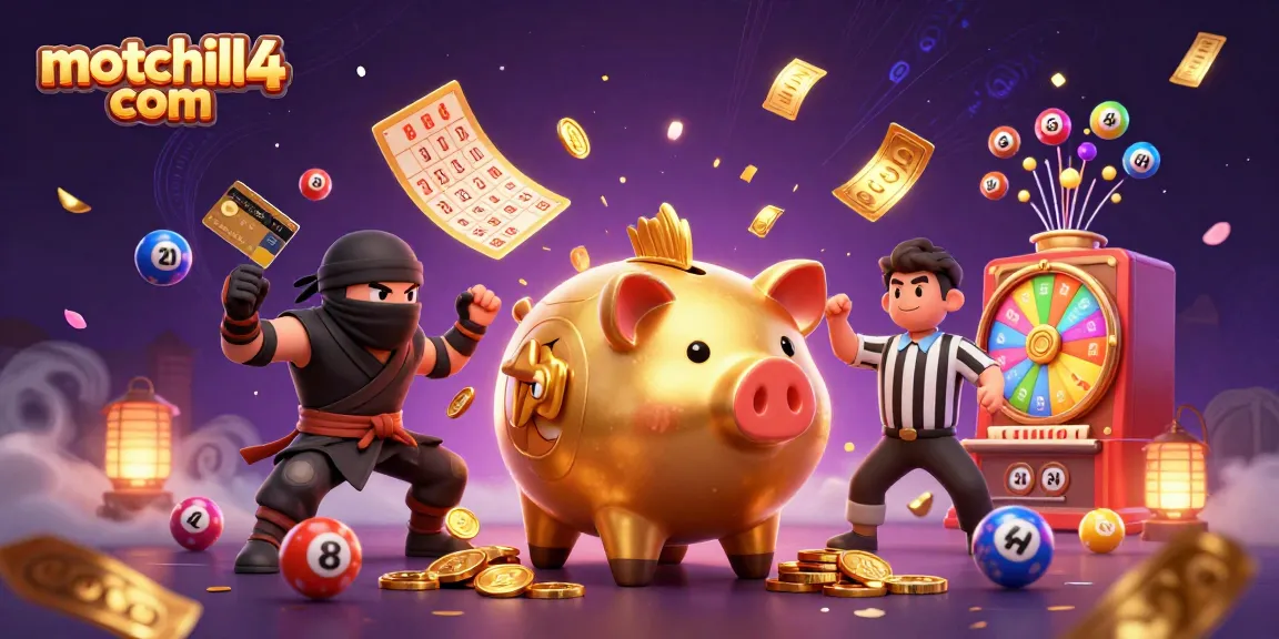 Experience the thrill of gaming at motchill4 com with colorful lottery elements, piggy bank wrestler, and dynamic action!