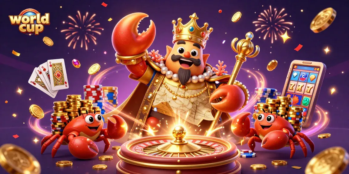 Win big at the world cup with vibrant visuals of golden coins and lively crab characters.