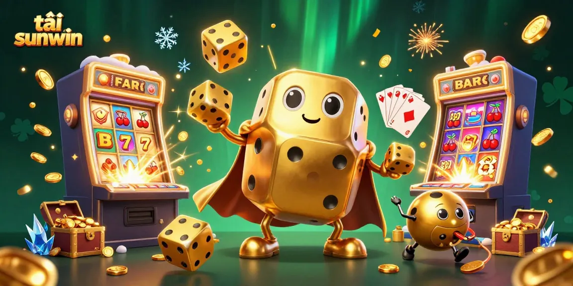 Experience the thrill of tải sunwin with a lively 3D casino scene filled with dice, jackpots, and vibrant game elements.