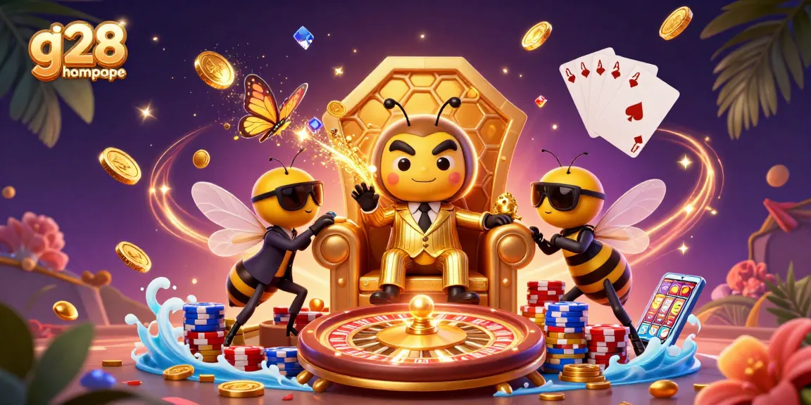 Engage with the g28 homepage in a vibrant 3D casino illustration showcasing characters and dynamic gaming elements.