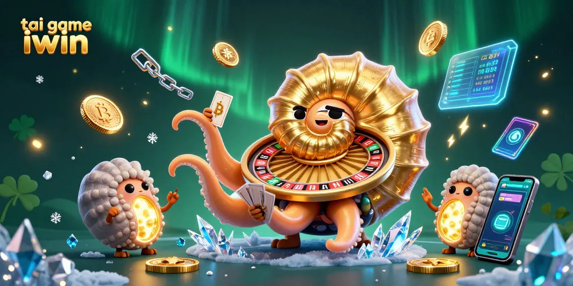 Engage with tai game iwin through this dynamic 3D illustration of casino magic and crypto elements.