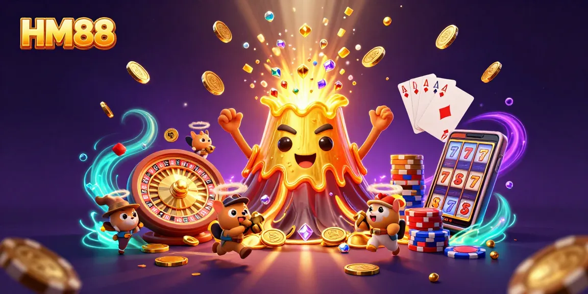 HM88 showcases a thrilling eruption of coins and gems, elevating the gaming experience.