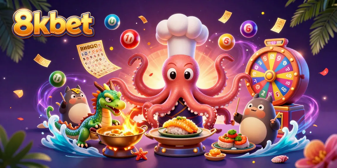 Experience 8xbet's thrilling casino action with colorful, vibrant characters in a dynamic 3D illustration.